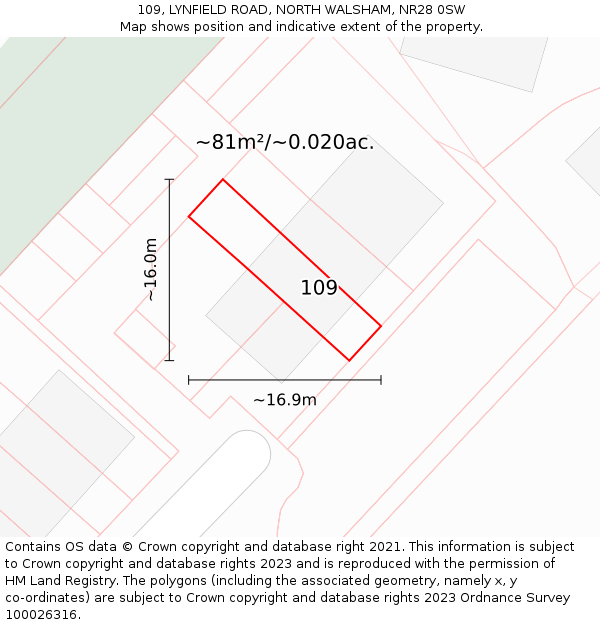 109, LYNFIELD ROAD, NORTH WALSHAM, NR28 0SW: Plot and title map