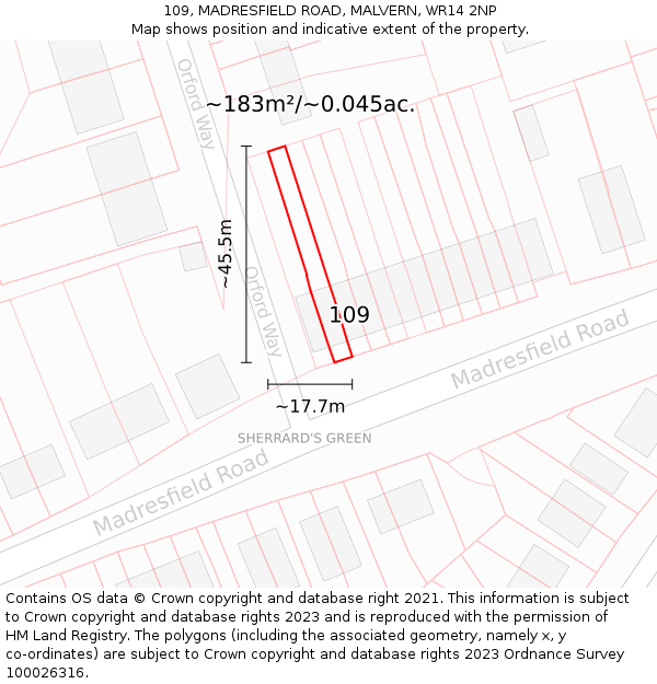 109, MADRESFIELD ROAD, MALVERN, WR14 2NP: Plot and title map