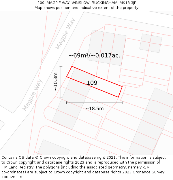 109, MAGPIE WAY, WINSLOW, BUCKINGHAM, MK18 3JP: Plot and title map