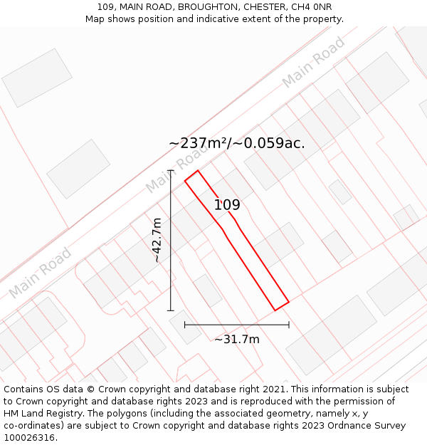 109, MAIN ROAD, BROUGHTON, CHESTER, CH4 0NR: Plot and title map