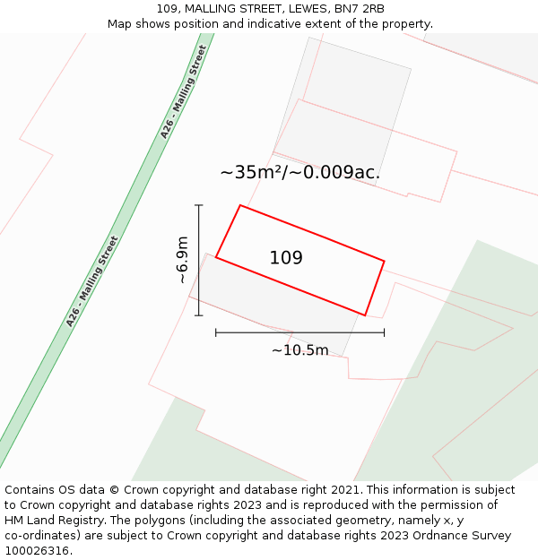 109, MALLING STREET, LEWES, BN7 2RB: Plot and title map