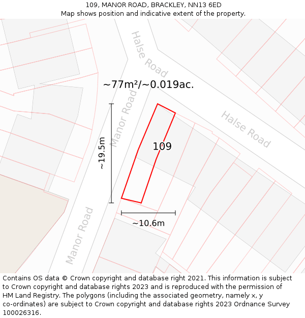 109, MANOR ROAD, BRACKLEY, NN13 6ED: Plot and title map