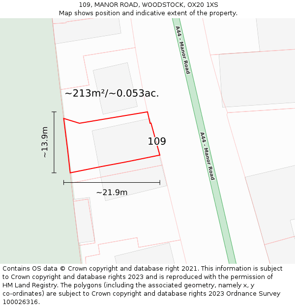 109, MANOR ROAD, WOODSTOCK, OX20 1XS: Plot and title map