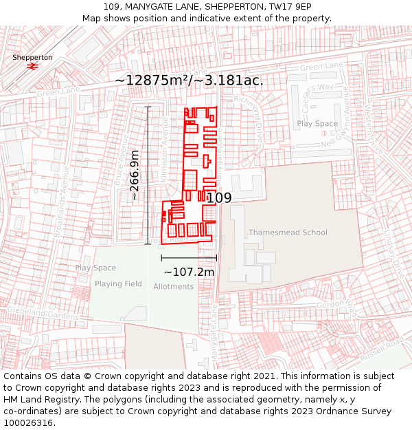 109, MANYGATE LANE, SHEPPERTON, TW17 9EP: Plot and title map