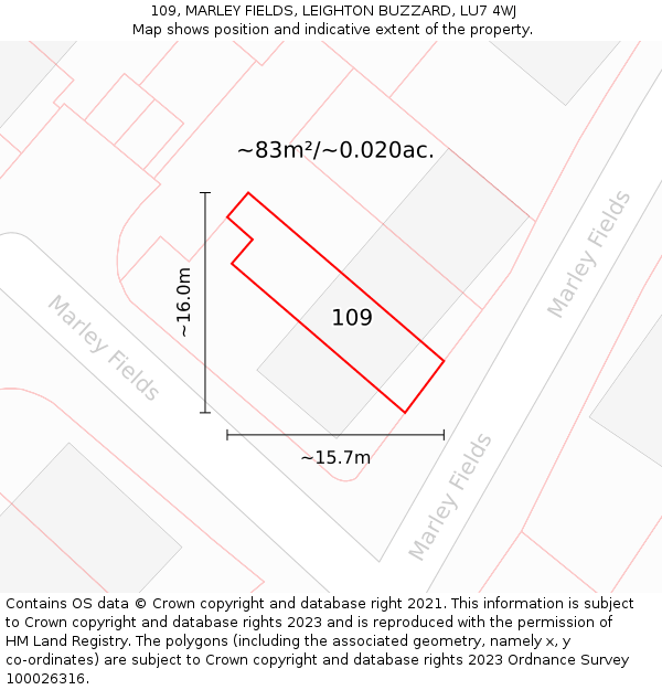 109, MARLEY FIELDS, LEIGHTON BUZZARD, LU7 4WJ: Plot and title map