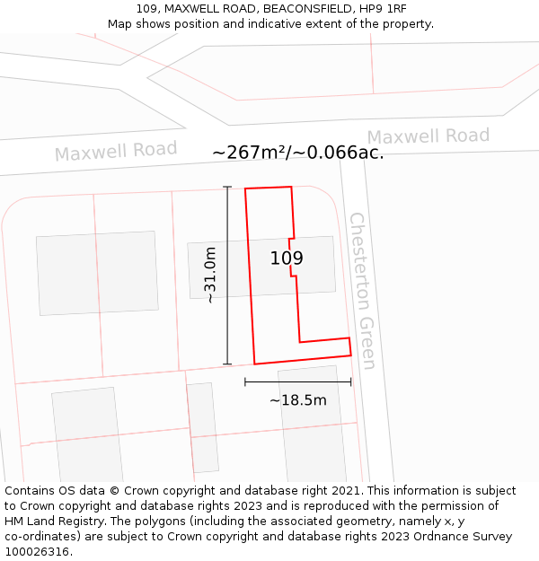 109, MAXWELL ROAD, BEACONSFIELD, HP9 1RF: Plot and title map