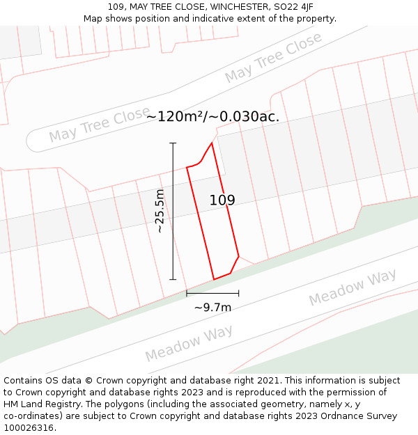 109, MAY TREE CLOSE, WINCHESTER, SO22 4JF: Plot and title map