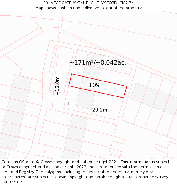109, MEADGATE AVENUE, CHELMSFORD, CM2 7NH: Plot and title map