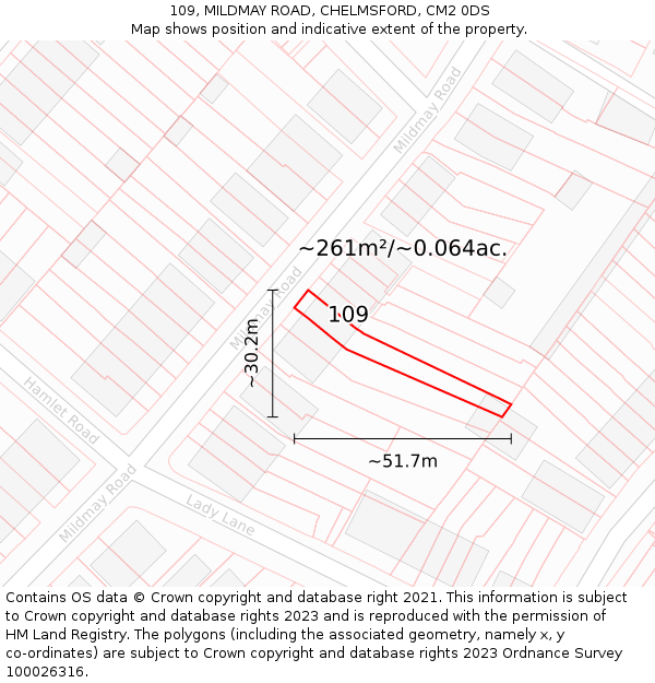 109, MILDMAY ROAD, CHELMSFORD, CM2 0DS: Plot and title map