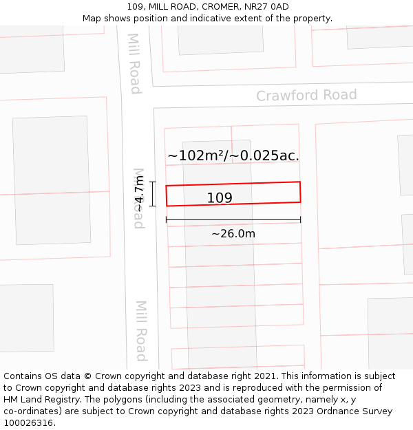 109, MILL ROAD, CROMER, NR27 0AD: Plot and title map