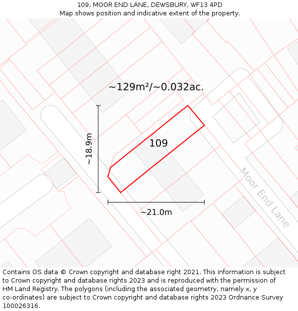 109, MOOR END LANE, DEWSBURY, WF13 4PD: Plot and title map
