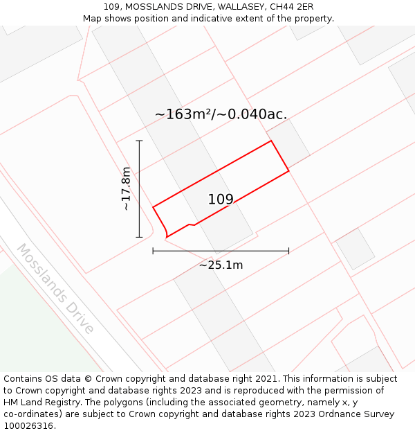 109, MOSSLANDS DRIVE, WALLASEY, CH44 2ER: Plot and title map