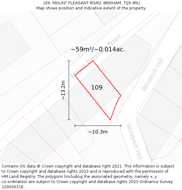 109, MOUNT PLEASANT ROAD, BRIXHAM, TQ5 9RU: Plot and title map
