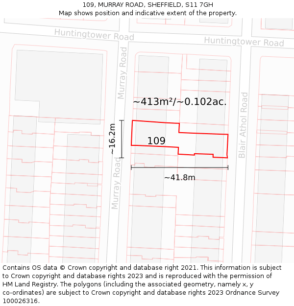 109, MURRAY ROAD, SHEFFIELD, S11 7GH: Plot and title map