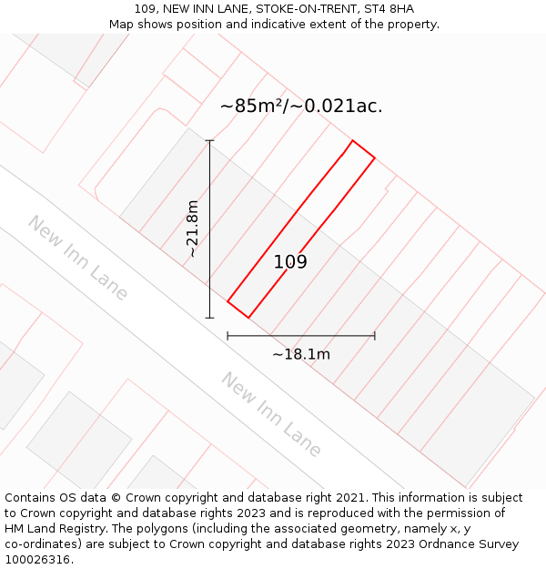 109, NEW INN LANE, STOKE-ON-TRENT, ST4 8HA: Plot and title map