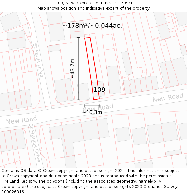 109, NEW ROAD, CHATTERIS, PE16 6BT: Plot and title map