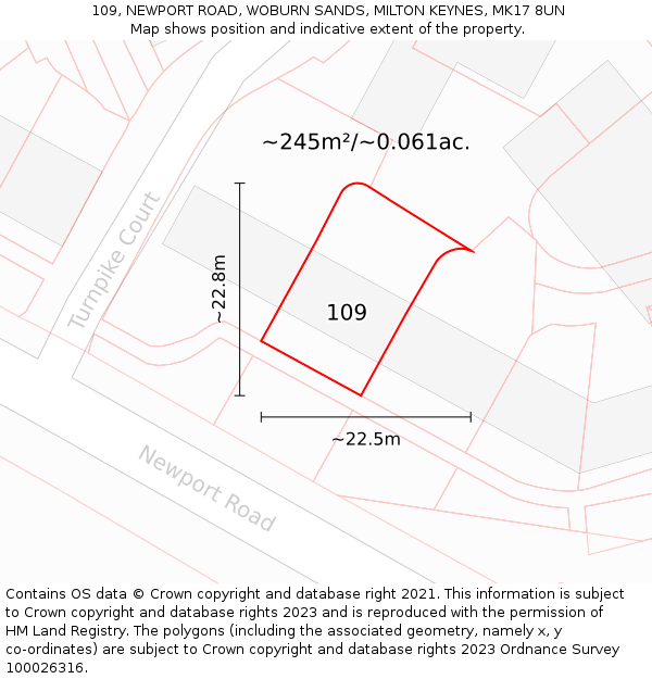 109, NEWPORT ROAD, WOBURN SANDS, MILTON KEYNES, MK17 8UN: Plot and title map