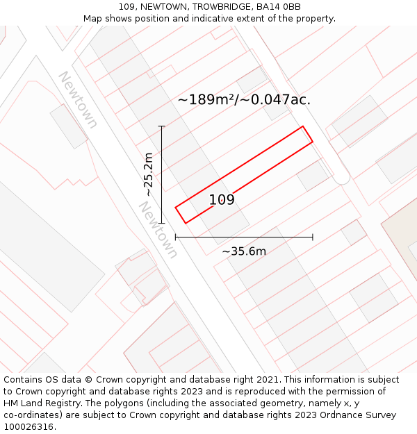 109, NEWTOWN, TROWBRIDGE, BA14 0BB: Plot and title map