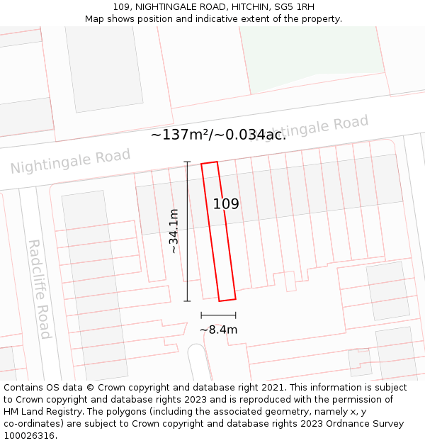 109, NIGHTINGALE ROAD, HITCHIN, SG5 1RH: Plot and title map