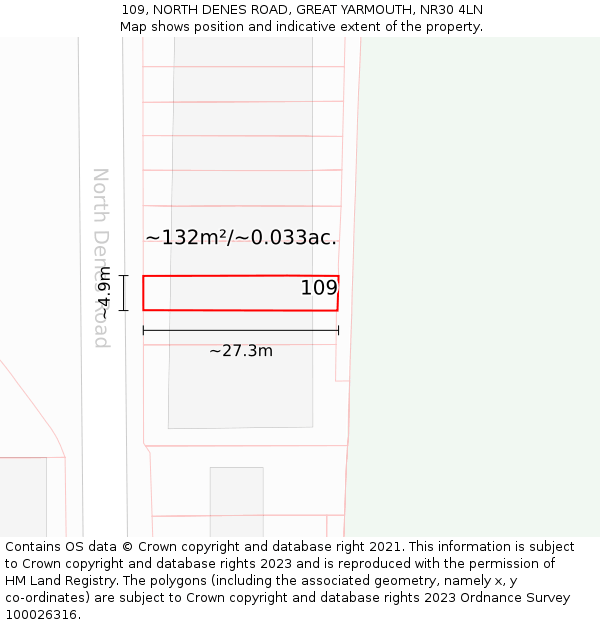 109, NORTH DENES ROAD, GREAT YARMOUTH, NR30 4LN: Plot and title map