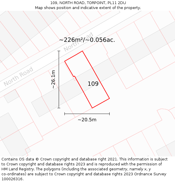 109, NORTH ROAD, TORPOINT, PL11 2DU: Plot and title map