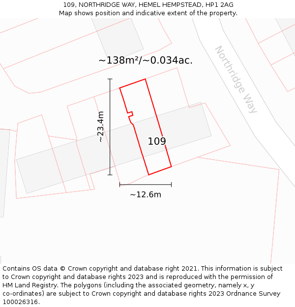 109, NORTHRIDGE WAY, HEMEL HEMPSTEAD, HP1 2AG: Plot and title map