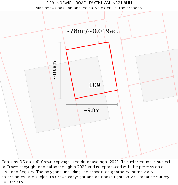 109, NORWICH ROAD, FAKENHAM, NR21 8HH: Plot and title map