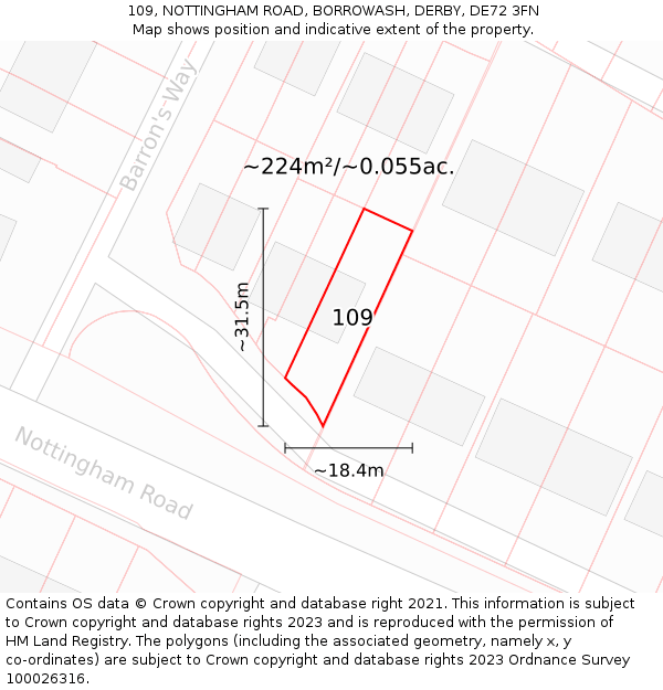 109, NOTTINGHAM ROAD, BORROWASH, DERBY, DE72 3FN: Plot and title map