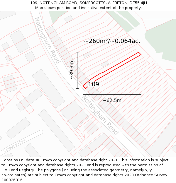 109, NOTTINGHAM ROAD, SOMERCOTES, ALFRETON, DE55 4JH: Plot and title map