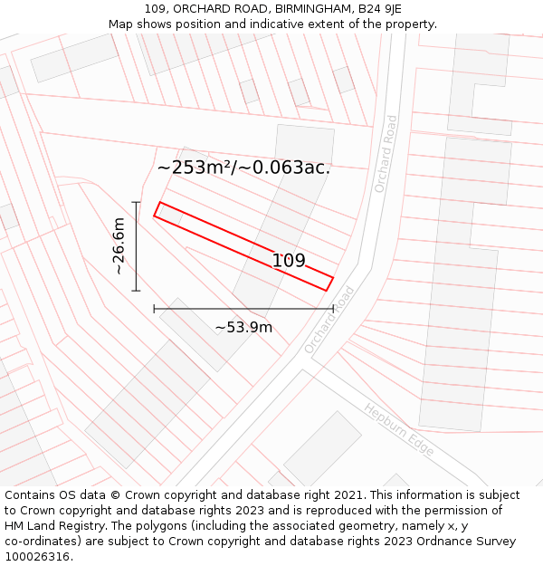 109, ORCHARD ROAD, BIRMINGHAM, B24 9JE: Plot and title map