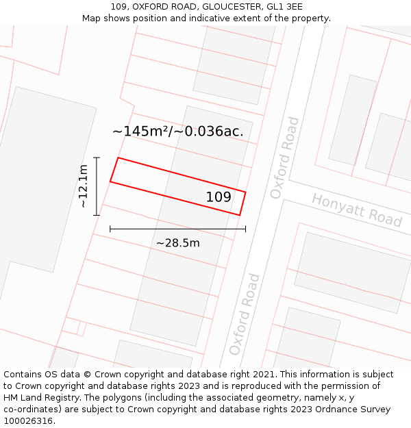 109, OXFORD ROAD, GLOUCESTER, GL1 3EE: Plot and title map