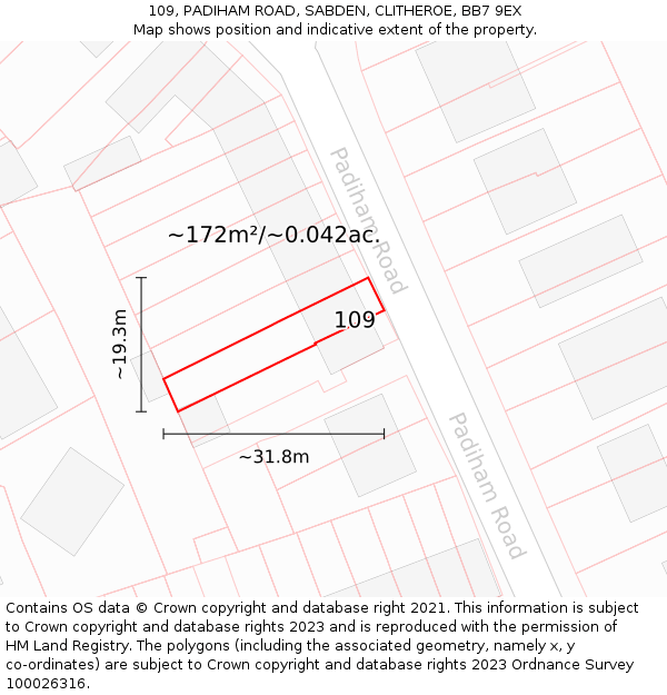 109, PADIHAM ROAD, SABDEN, CLITHEROE, BB7 9EX: Plot and title map