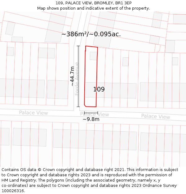 109, PALACE VIEW, BROMLEY, BR1 3EP: Plot and title map