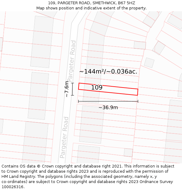 109, PARGETER ROAD, SMETHWICK, B67 5HZ: Plot and title map