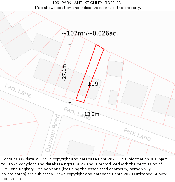 109, PARK LANE, KEIGHLEY, BD21 4RH: Plot and title map