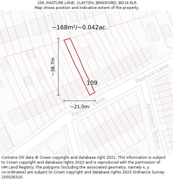 109, PASTURE LANE, CLAYTON, BRADFORD, BD14 6LR: Plot and title map