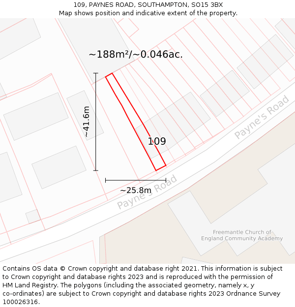 109, PAYNES ROAD, SOUTHAMPTON, SO15 3BX: Plot and title map