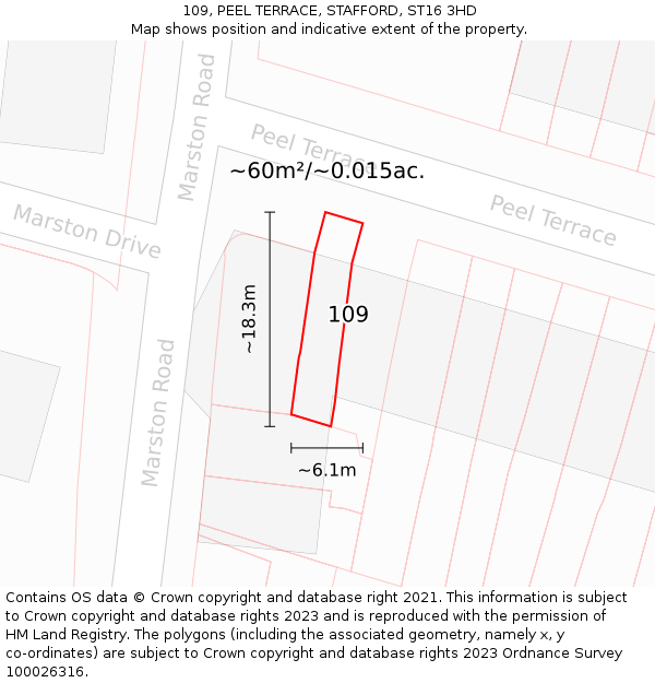 109, PEEL TERRACE, STAFFORD, ST16 3HD: Plot and title map