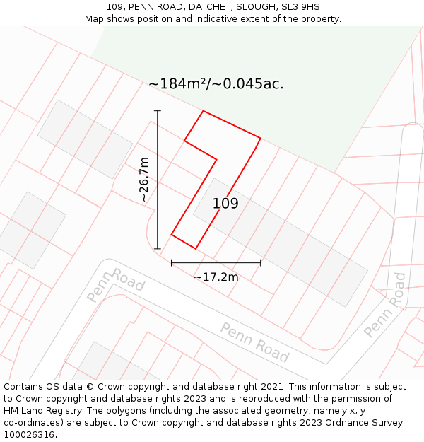 109, PENN ROAD, DATCHET, SLOUGH, SL3 9HS: Plot and title map