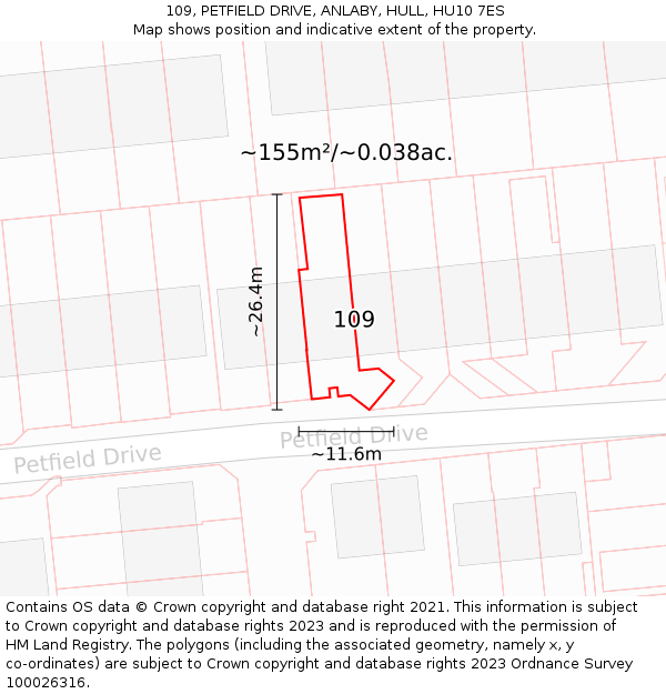 109, PETFIELD DRIVE, ANLABY, HULL, HU10 7ES: Plot and title map