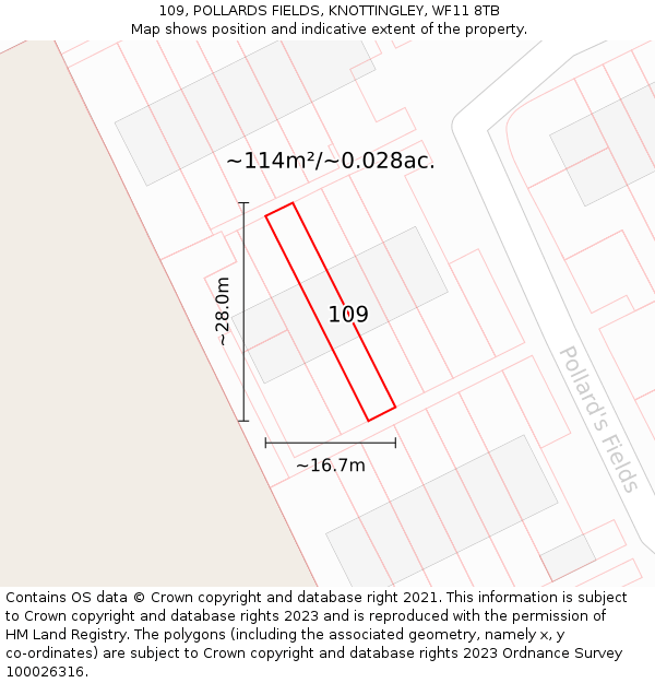 109, POLLARDS FIELDS, KNOTTINGLEY, WF11 8TB: Plot and title map