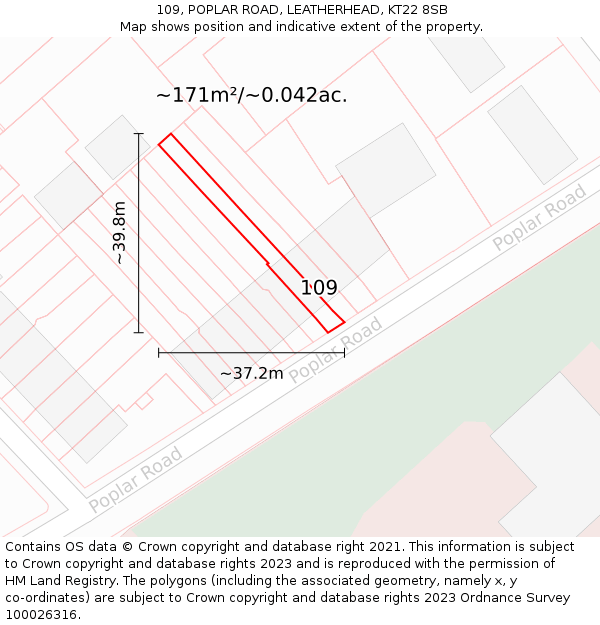 109, POPLAR ROAD, LEATHERHEAD, KT22 8SB: Plot and title map