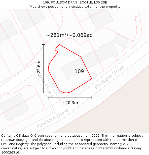 109, POULSOM DRIVE, BOOTLE, L30 2SE: Plot and title map