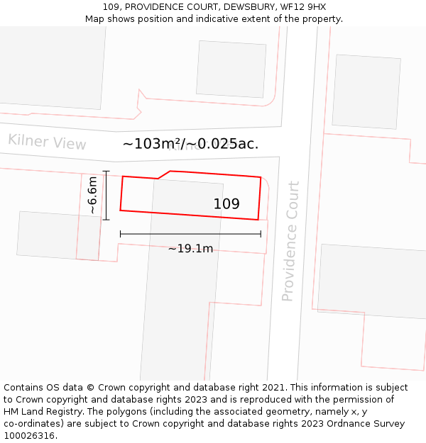 109, PROVIDENCE COURT, DEWSBURY, WF12 9HX: Plot and title map