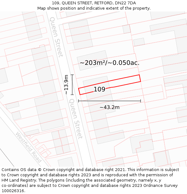 109, QUEEN STREET, RETFORD, DN22 7DA: Plot and title map