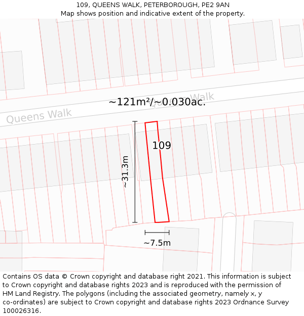 109, QUEENS WALK, PETERBOROUGH, PE2 9AN: Plot and title map