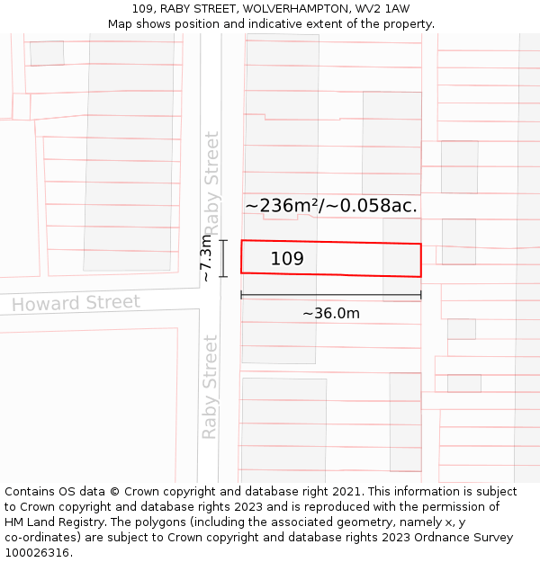 109, RABY STREET, WOLVERHAMPTON, WV2 1AW: Plot and title map