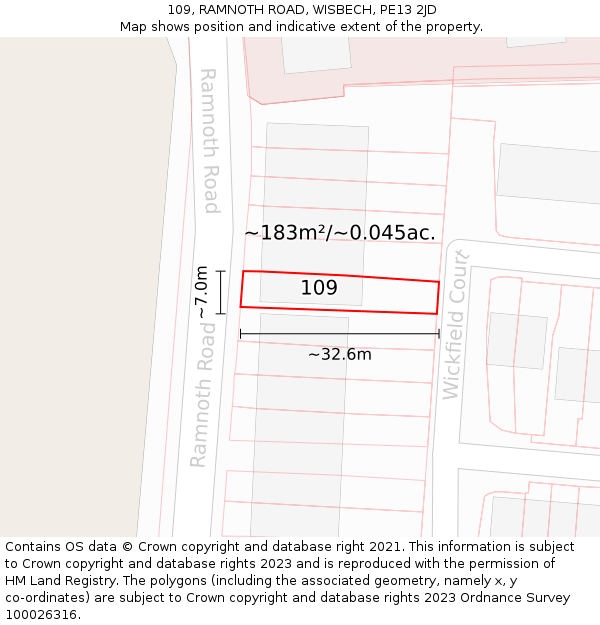 109, RAMNOTH ROAD, WISBECH, PE13 2JD: Plot and title map