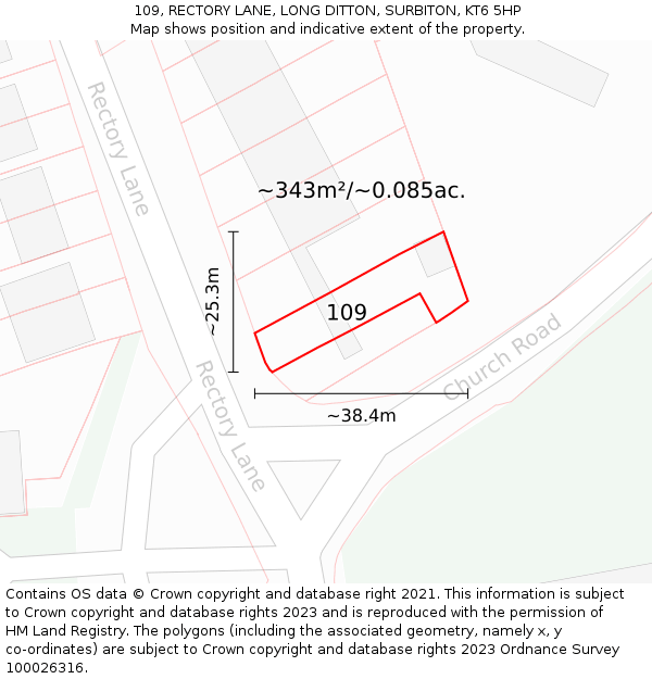 109, RECTORY LANE, LONG DITTON, SURBITON, KT6 5HP: Plot and title map
