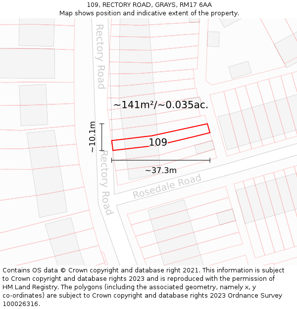 109, RECTORY ROAD, GRAYS, RM17 6AA: Plot and title map